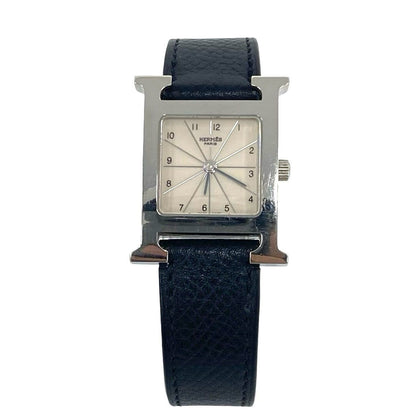 Hermes H Watch Leather Quartz Wrist Black Silver — view 7