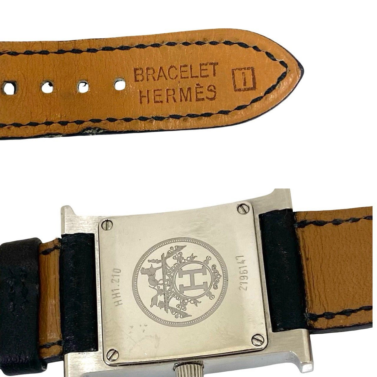 Hermes H Watch Leather Quartz Wrist Black Silver — view 3