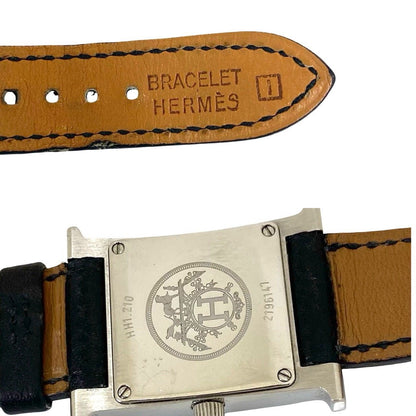 Hermes H Watch Leather Quartz Wrist Black Silver — view 3