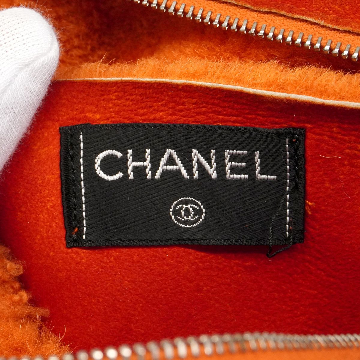 Chanel Shoulder Bag Shearling Orange Silver — view 5