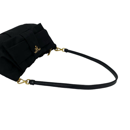Prada Logo Ribbon Motif Nylon Leather Shoulder Bag Mini Black — view 4