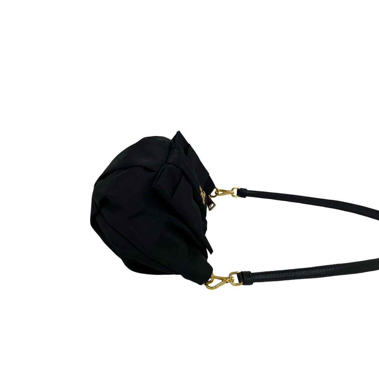 Prada Logo Ribbon Motif Nylon Leather Shoulder Bag Mini Black — view 6