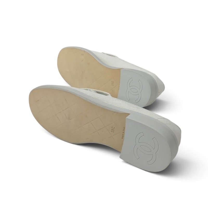 Chanel Loafers Leather Shoes Canvas Light Blue Gold CC Logo Turnlock — view 5