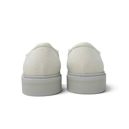 Chanel Loafers Leather Shoes Canvas Light Blue Gold CC Logo Turnlock — view 4
