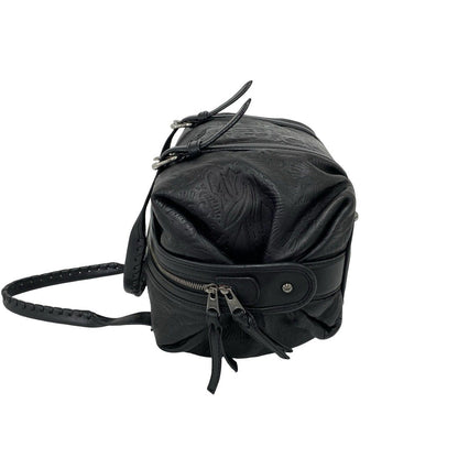 Loewe Canela Anagram Logo Floral Pattern Embossed Leather Mini Boston Bag Black — view 5