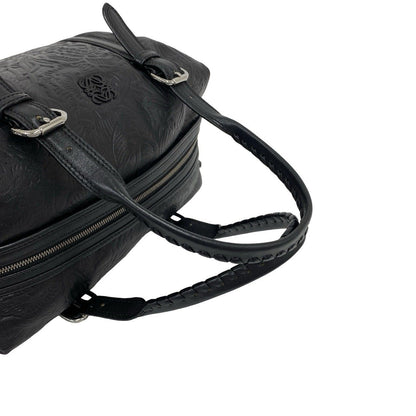 Loewe Canela Anagram Logo Floral Pattern Embossed Leather Mini Boston Bag Black — view 4