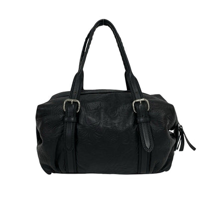 Loewe Canela Anagram Logo Floral Pattern Embossed Leather Mini Boston Bag Black — view 3