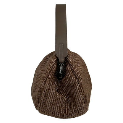 Max Mara Weekend Handbag Pasticino Dark Brown Raffia Style Kiss Lock Cotton — view 4