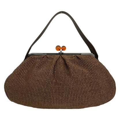 Max Mara Weekend Handbag Pasticino Dark Brown Raffia Style Kiss Lock Cotton