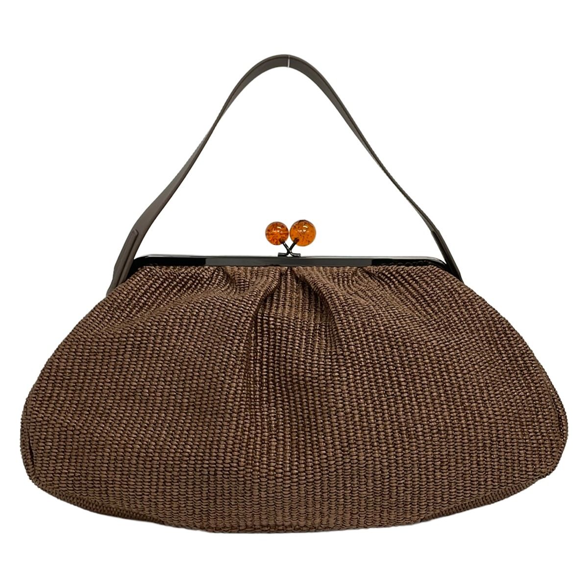 Max Mara Weekend Handbag Pasticino Dark Brown Raffia Style Kiss Lock Cotton — view 3
