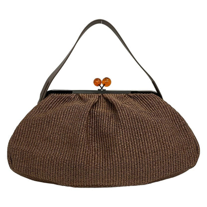 Max Mara Weekend Handbag Pasticino Dark Brown Raffia Style Kiss Lock Cotton — view 3