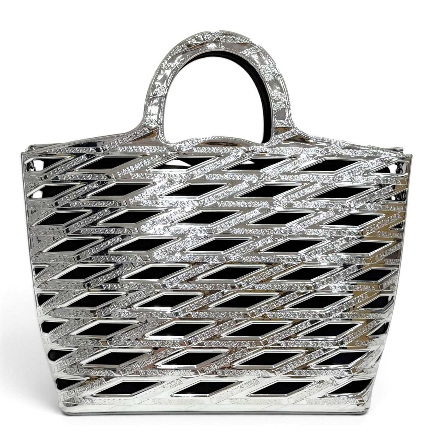 Balenciaga Neo Basket Logo 2-Way Tote Shoulder Bag Silver Black — view 4