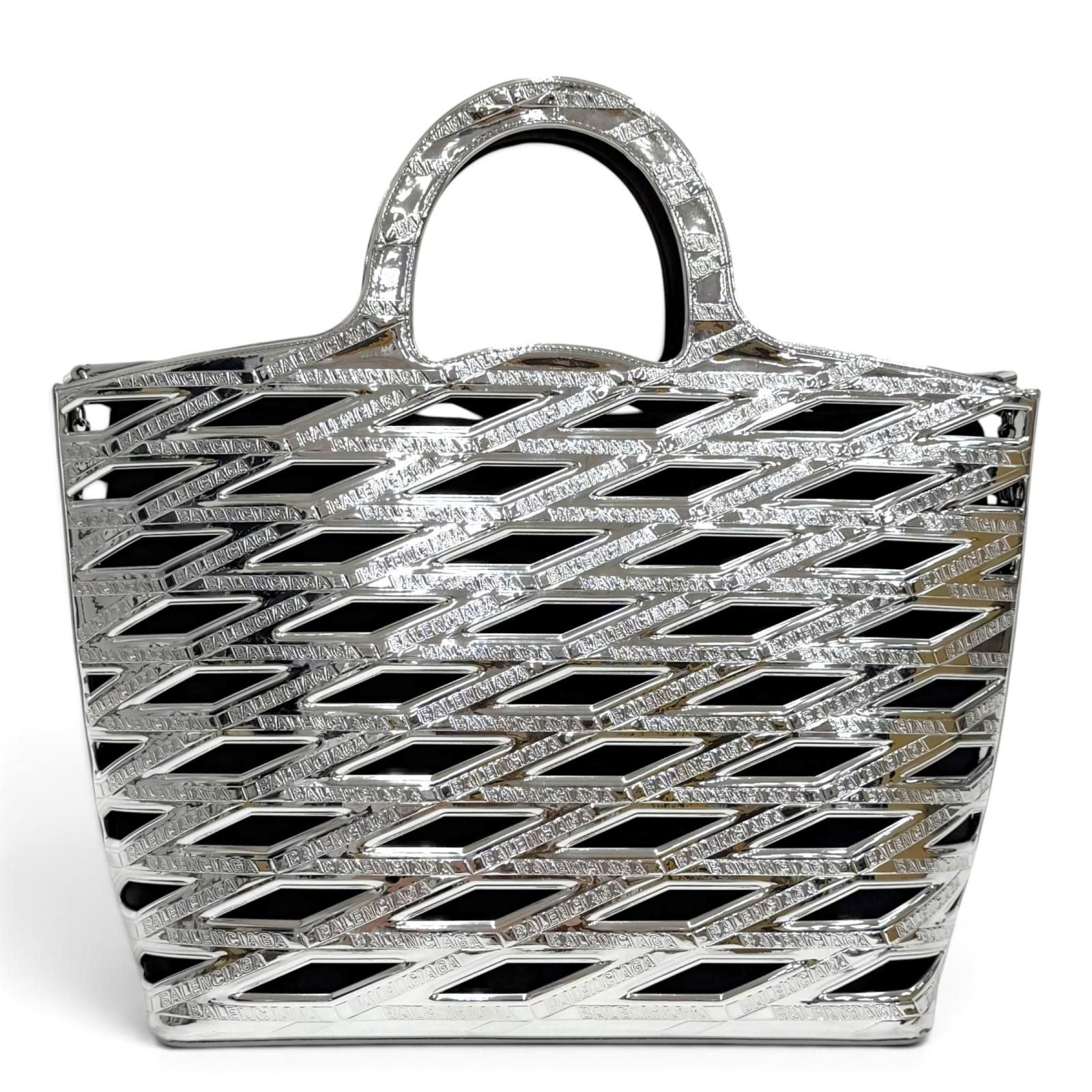 Balenciaga Neo Basket Logo 2-Way Tote Shoulder Bag Silver Black — view 4