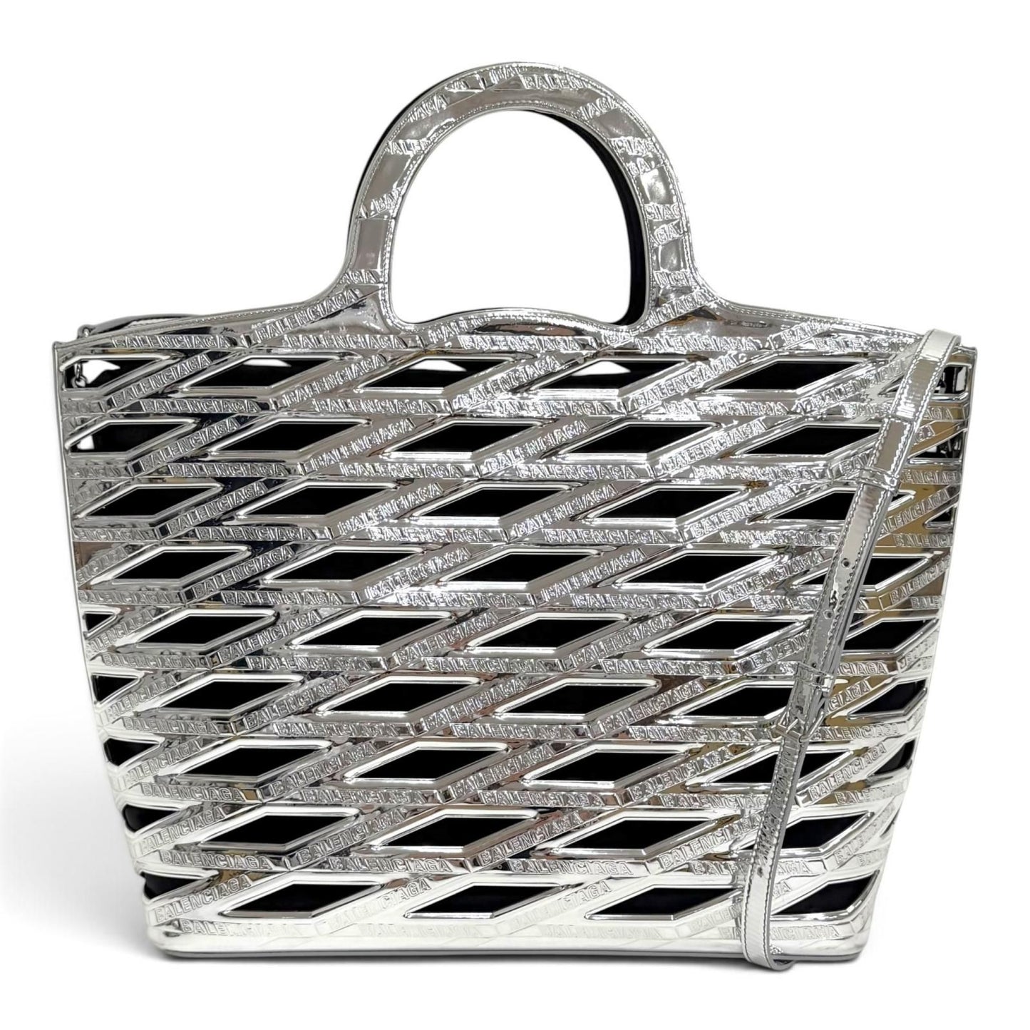 Balenciaga Neo Basket Logo 2-Way Tote Shoulder Bag Silver Black