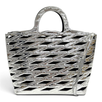 Balenciaga Neo Basket Logo 2-Way Tote Shoulder Bag Silver Black