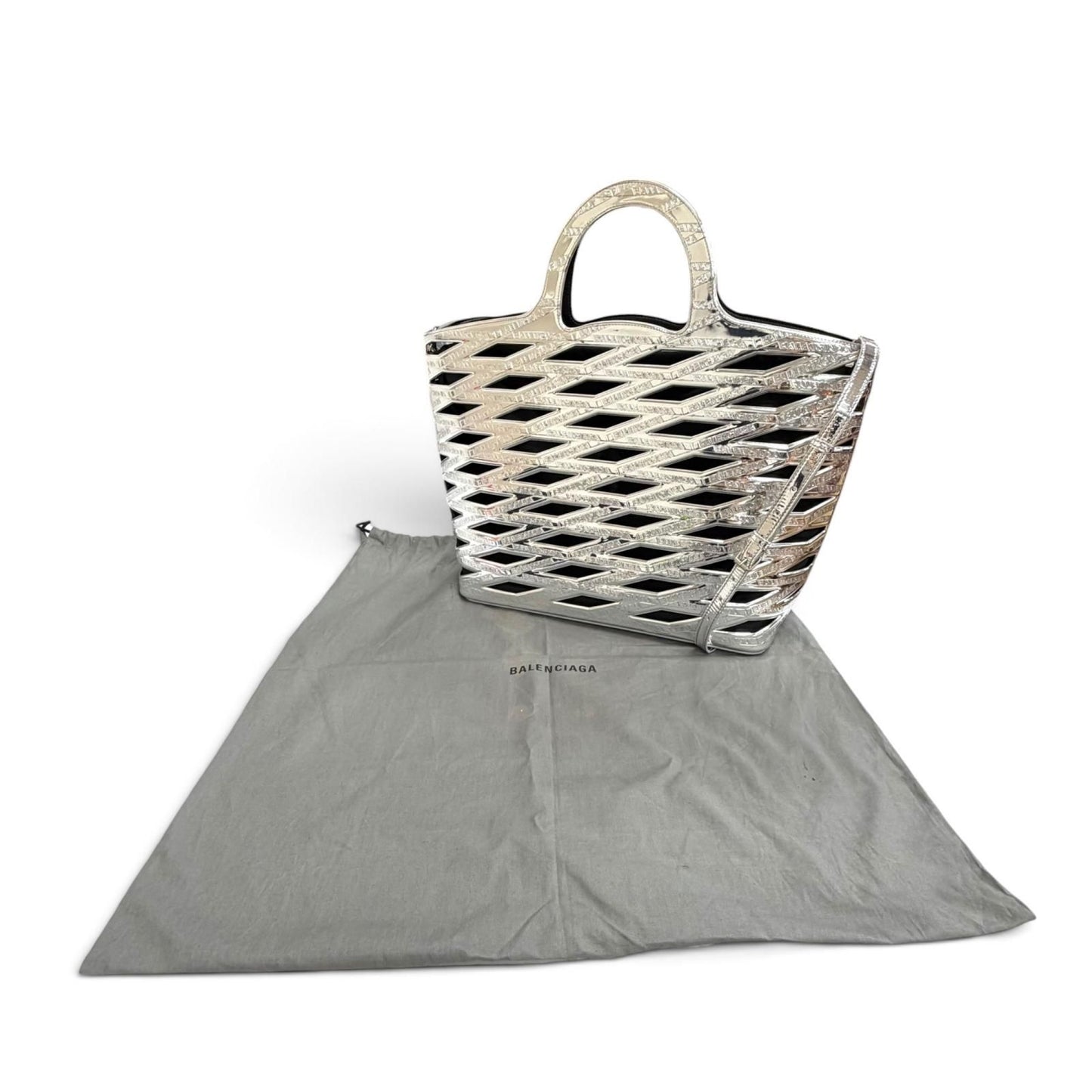 Balenciaga Neo Basket Logo 2-Way Tote Shoulder Bag Silver Black — view 2