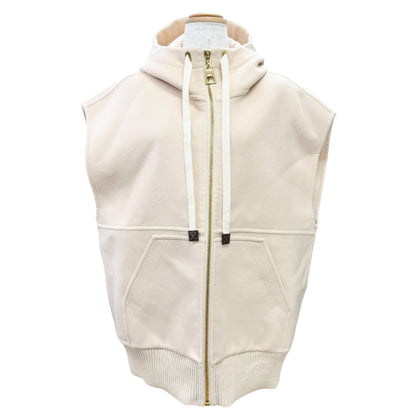 Louis Vuitton Wool Silk Liningantant Monogram with Hood Zip Up Vest Beige 34