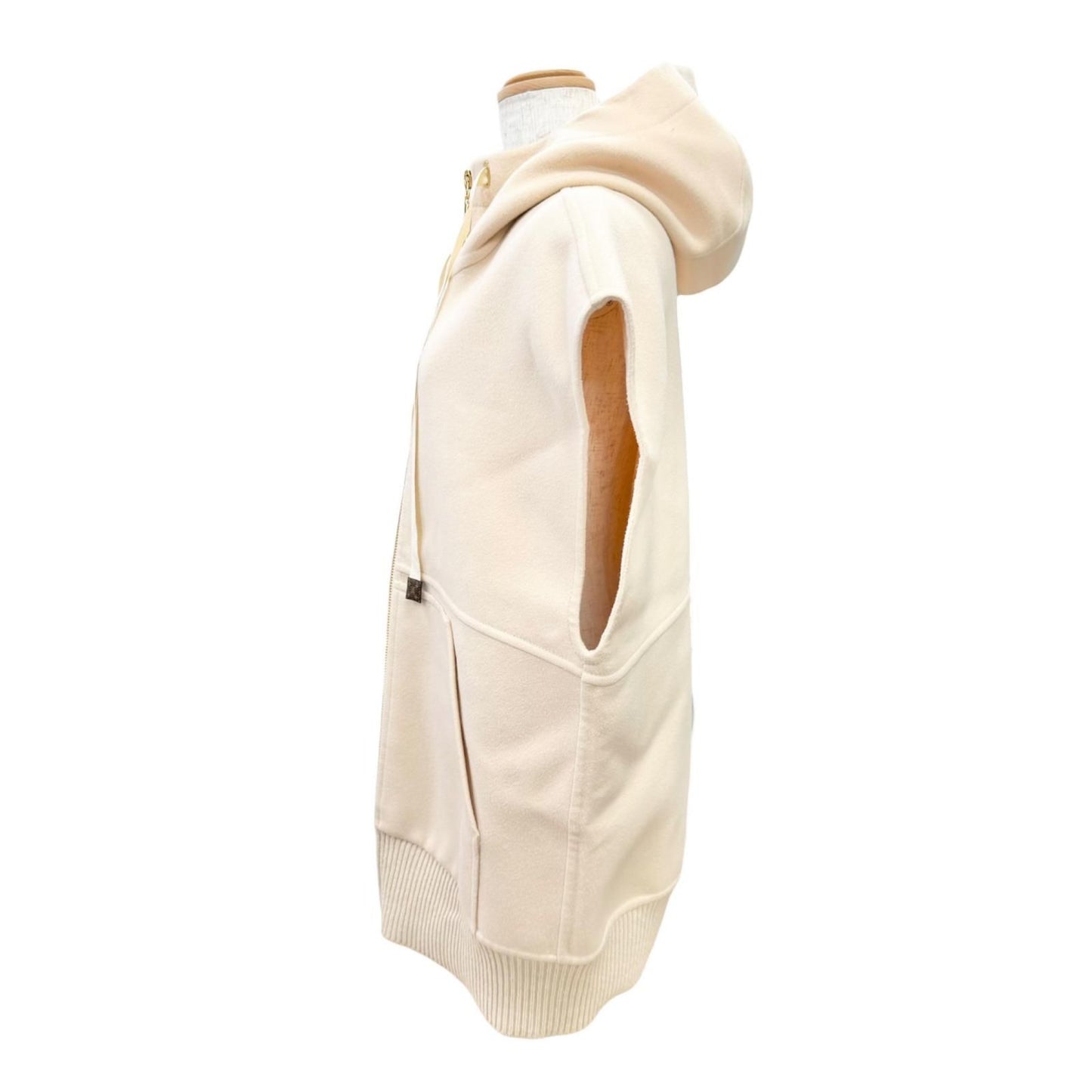 Louis Vuitton Wool Silk Liningantant Monogram with Hood Zip Up Vest Beige 34 — view 3