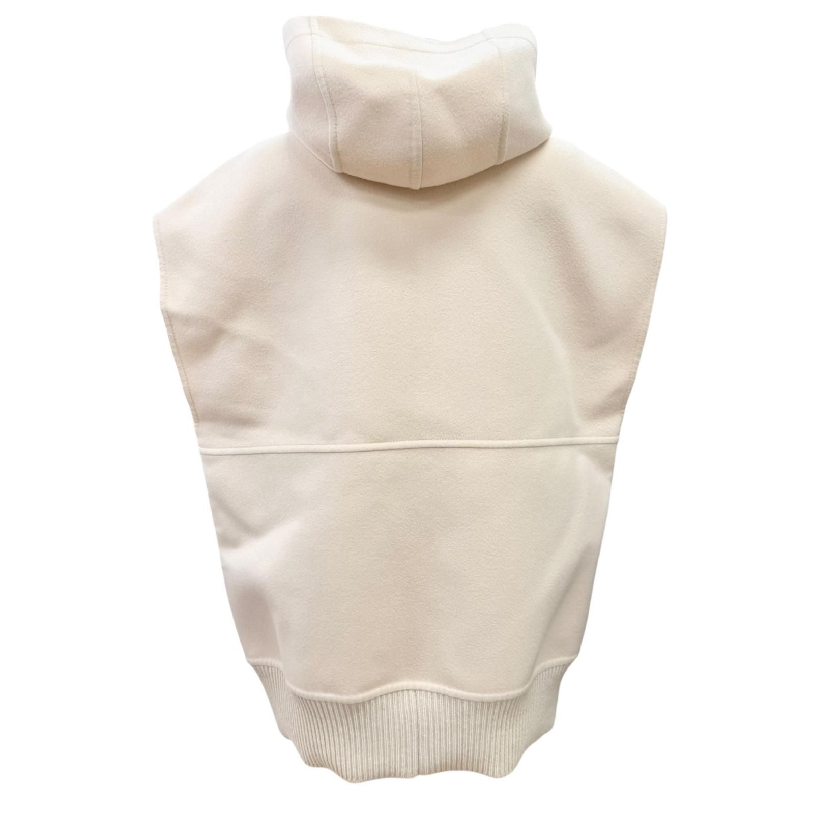 Louis Vuitton Wool Silk Liningantant Monogram with Hood Zip Up Vest Beige 34 — view 4