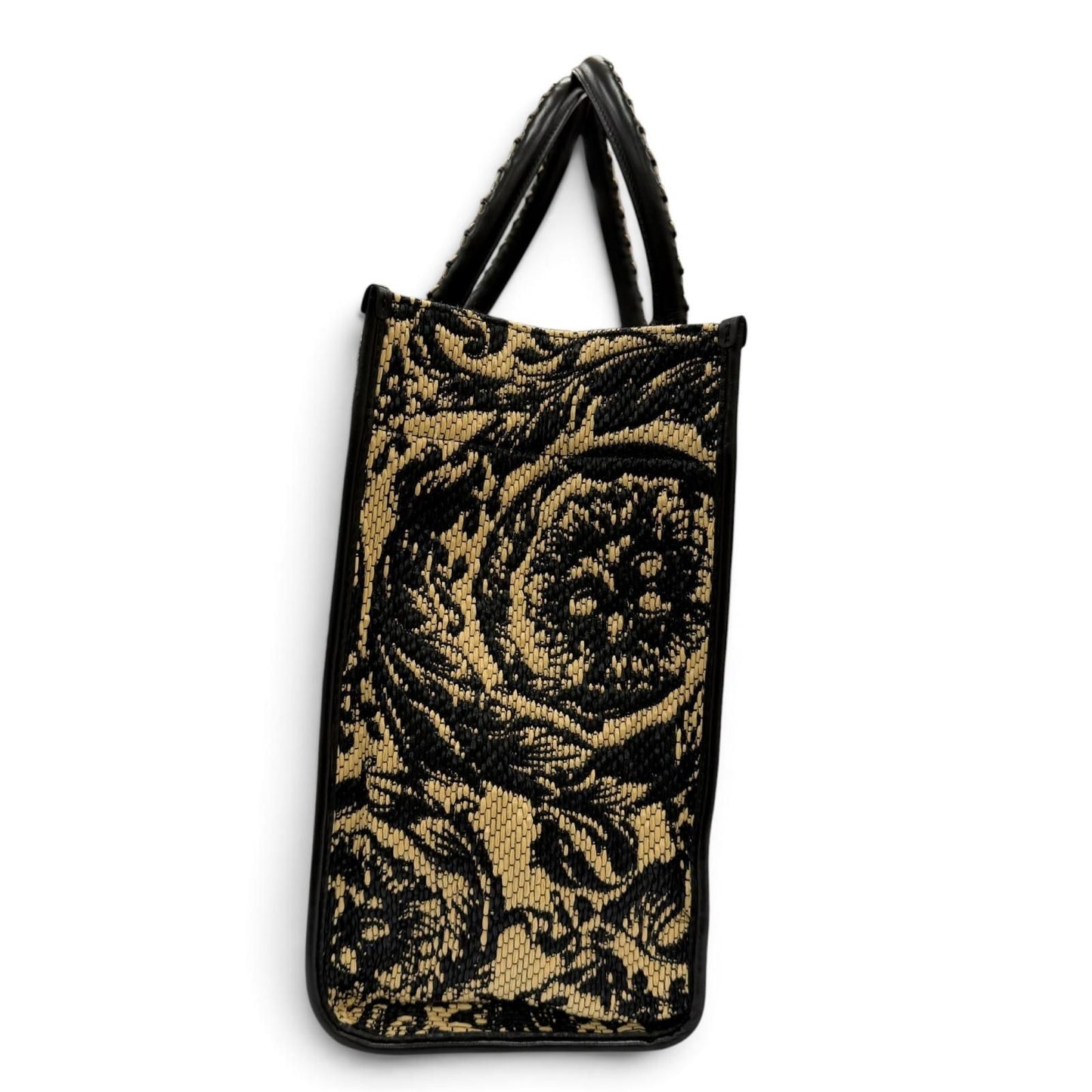 Versace Barocco Athena Raffia Tote Bag Natural Black — view 4