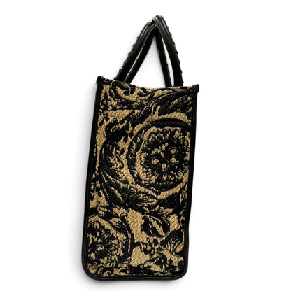 Versace Barocco Athena Raffia Tote Bag Natural Black — view 4
