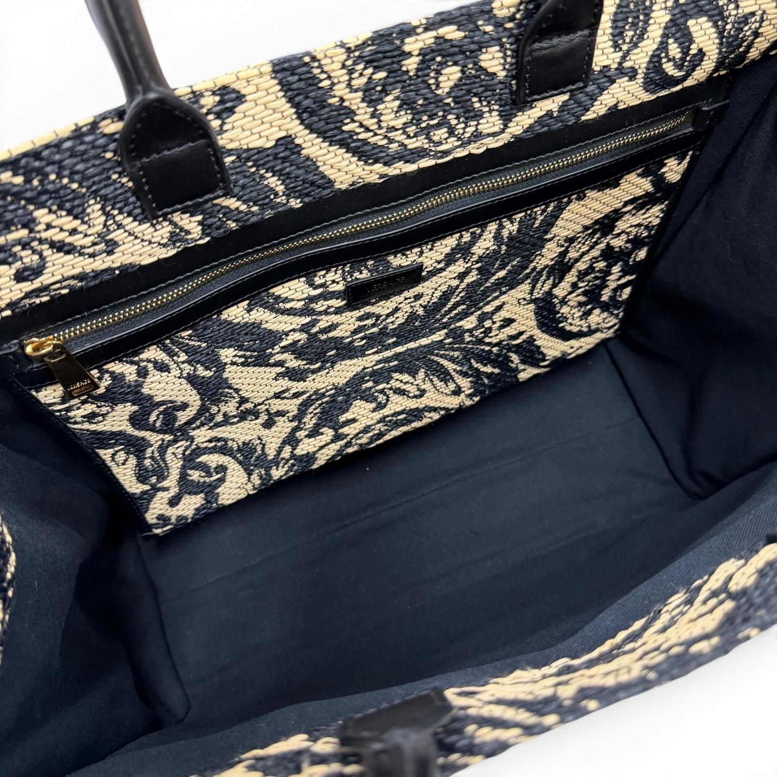 Versace Barocco Athena Raffia Tote Bag Natural Black — view 6