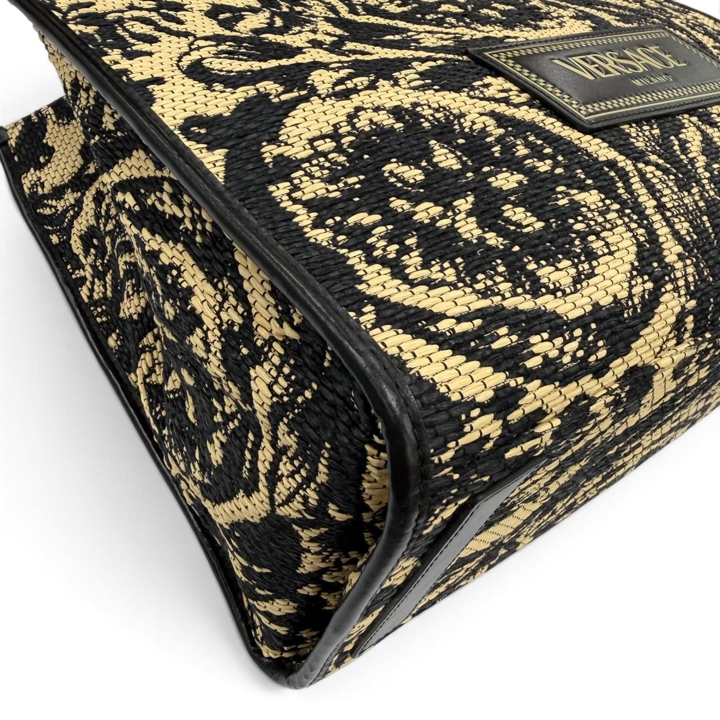 Versace Barocco Athena Raffia Tote Bag Natural Black — view 7