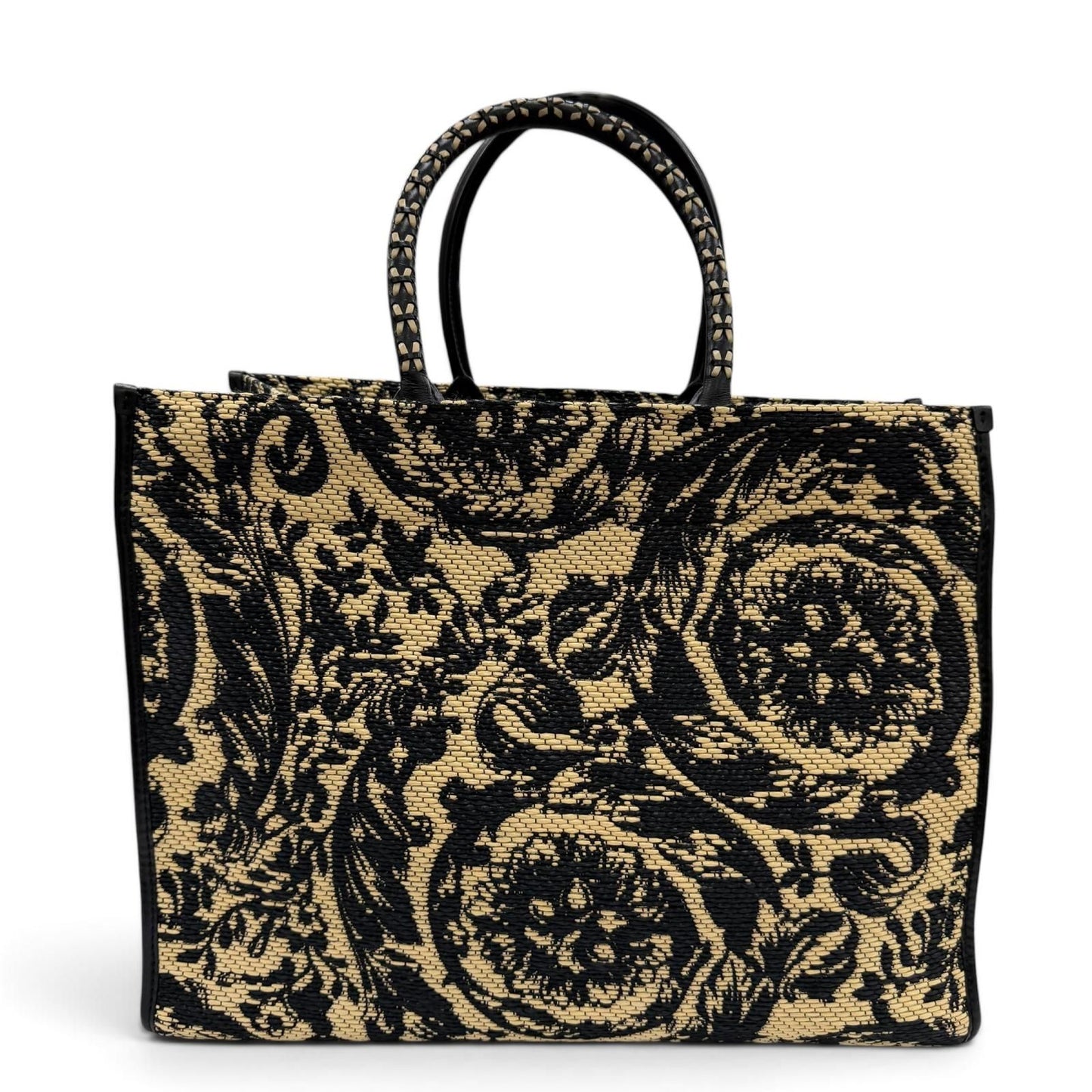 Versace Barocco Athena Raffia Tote Bag Natural Black — view 3