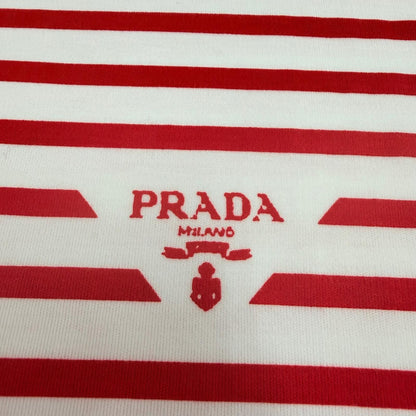 Prada Triangle Logo Border Crew Neck Short Sleeve T-Shirt Red White XS — view 5