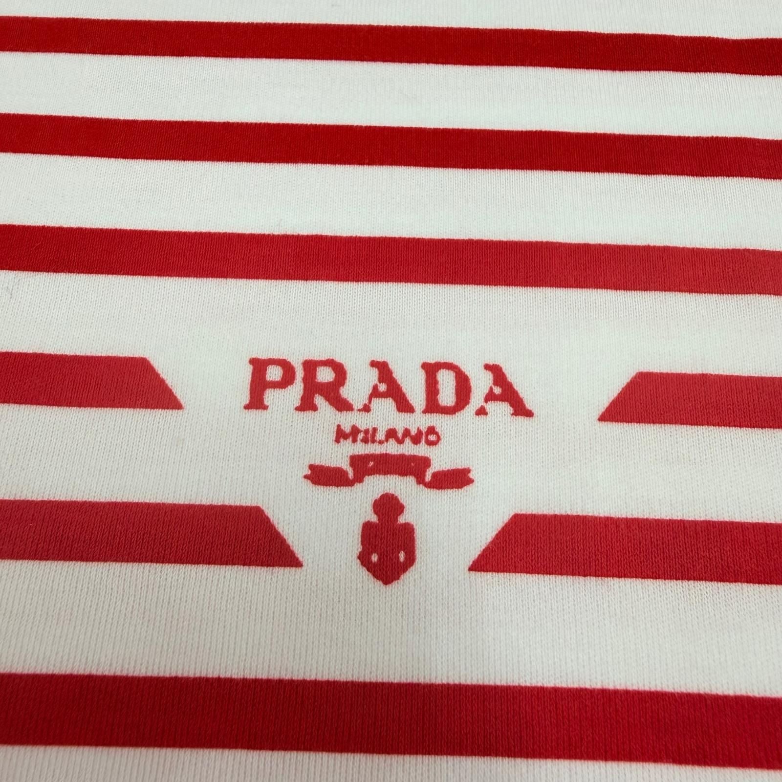 Prada Cotton Triangle Logo Border Crew Neck Short Sleeve T-Shirt Red White — view 5