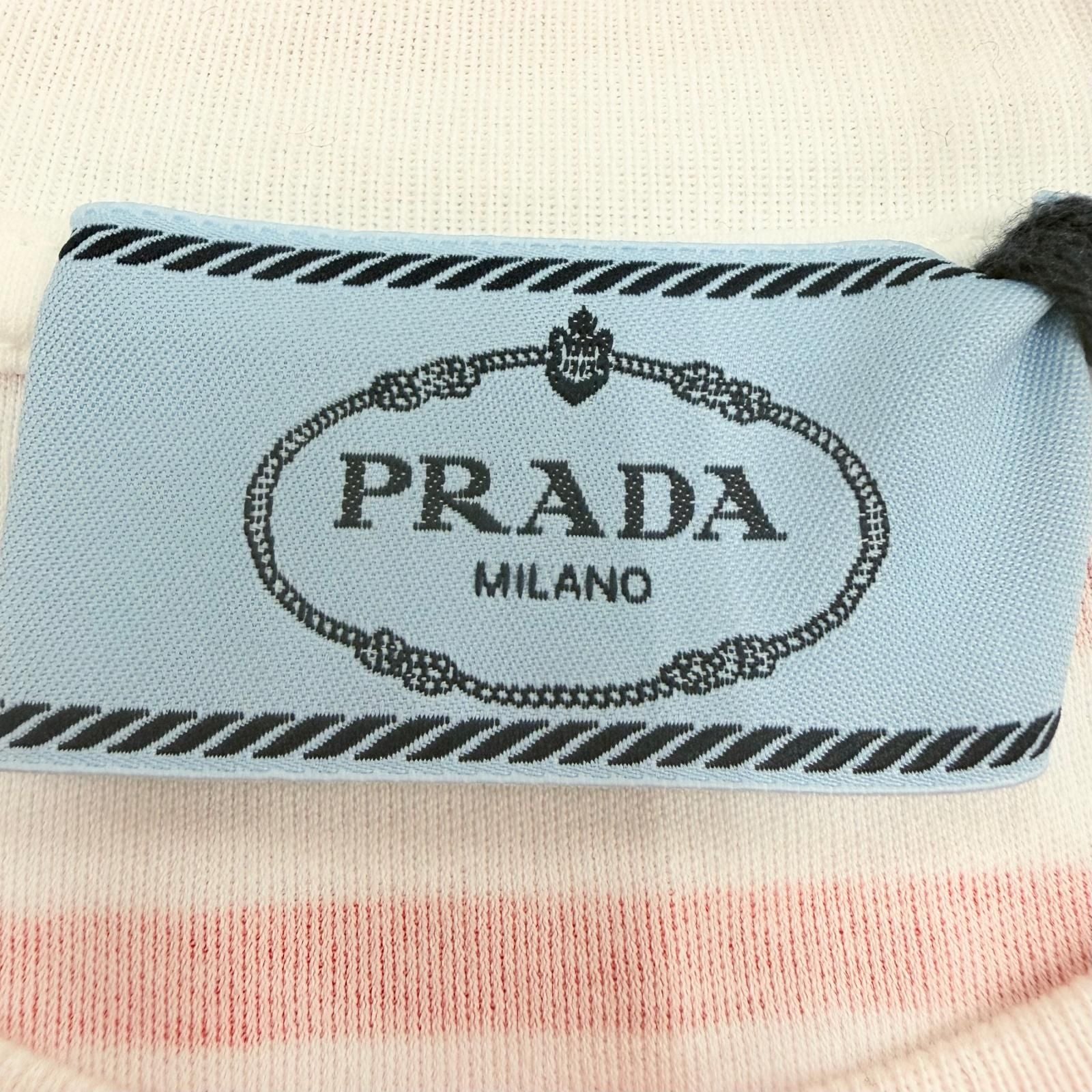 Prada Cotton Triangle Logo Border Crew Neck Short Sleeve T-Shirt Red White — view 6