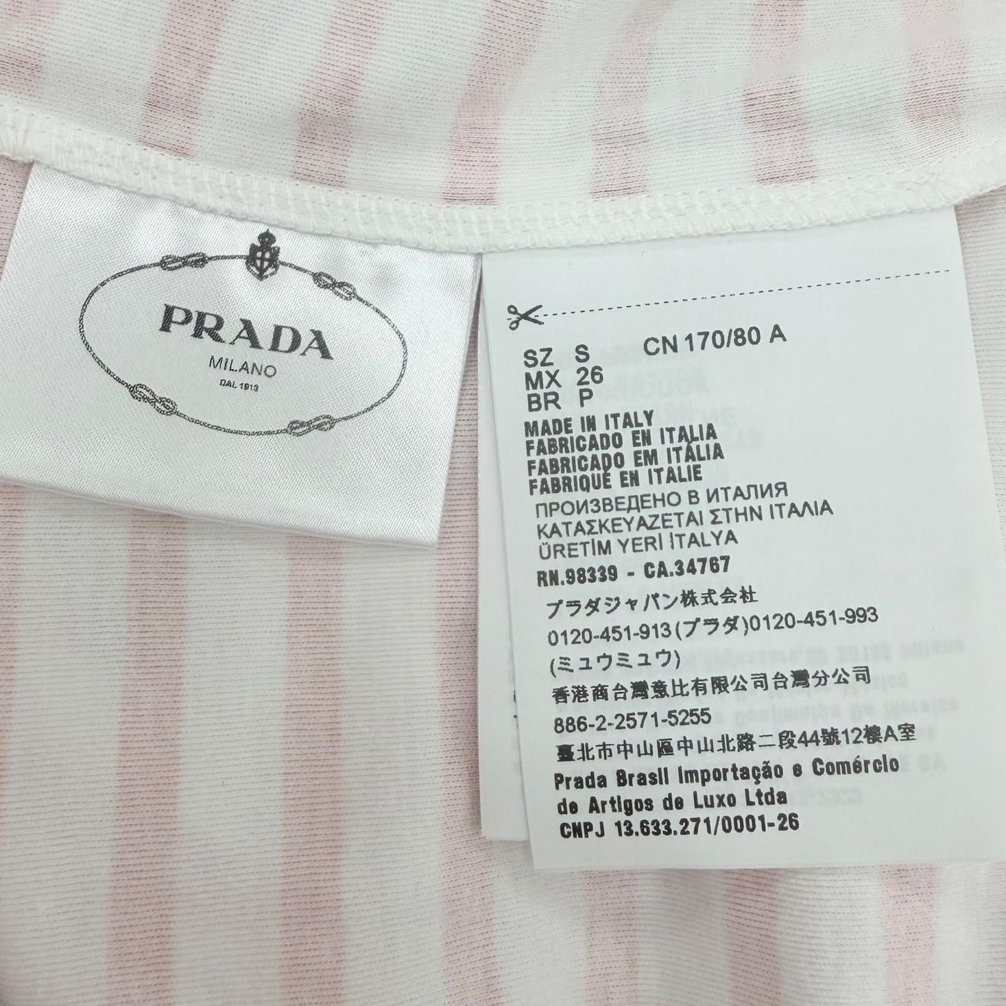 Prada Cotton Triangle Logo Border Crew Neck Short Sleeve T-Shirt Red White — view 7