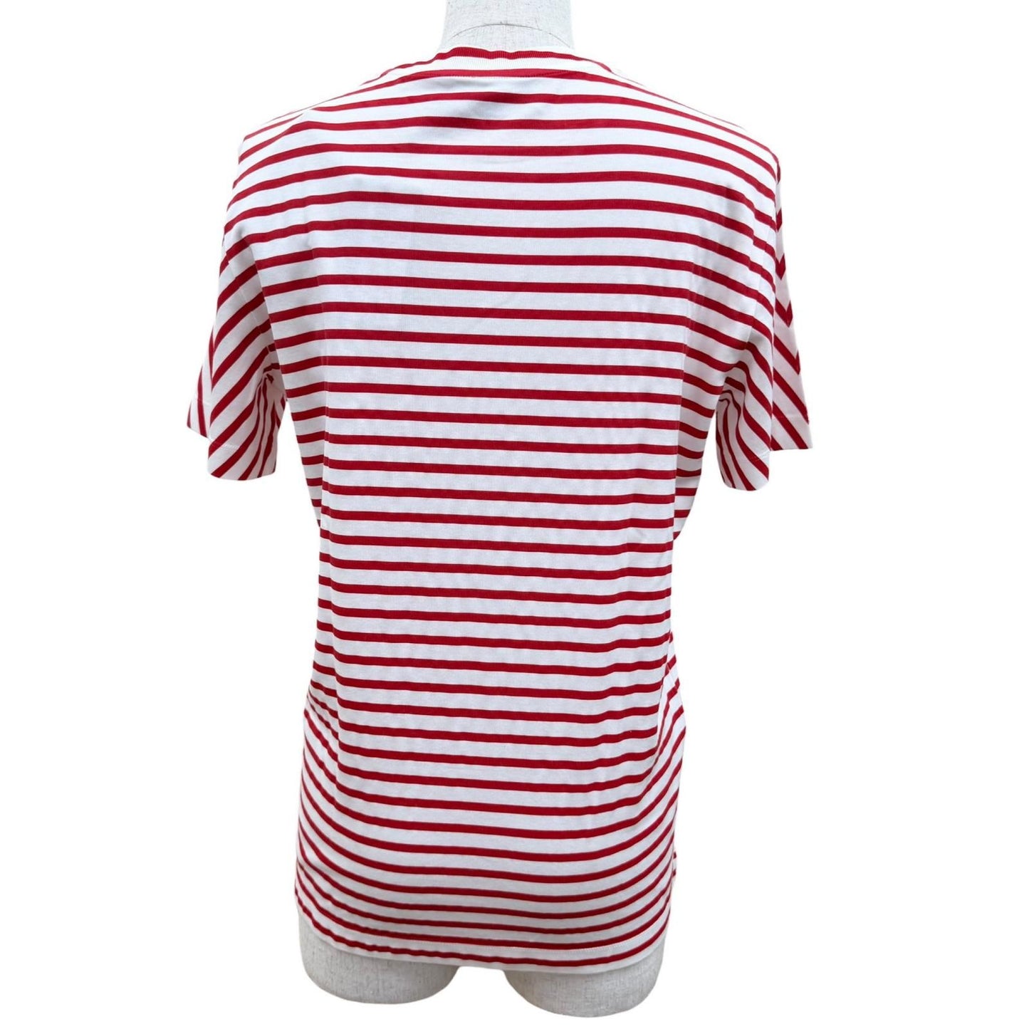 Prada Cotton Triangle Logo Border Crew Neck Short Sleeve T-Shirt Red White — view 4