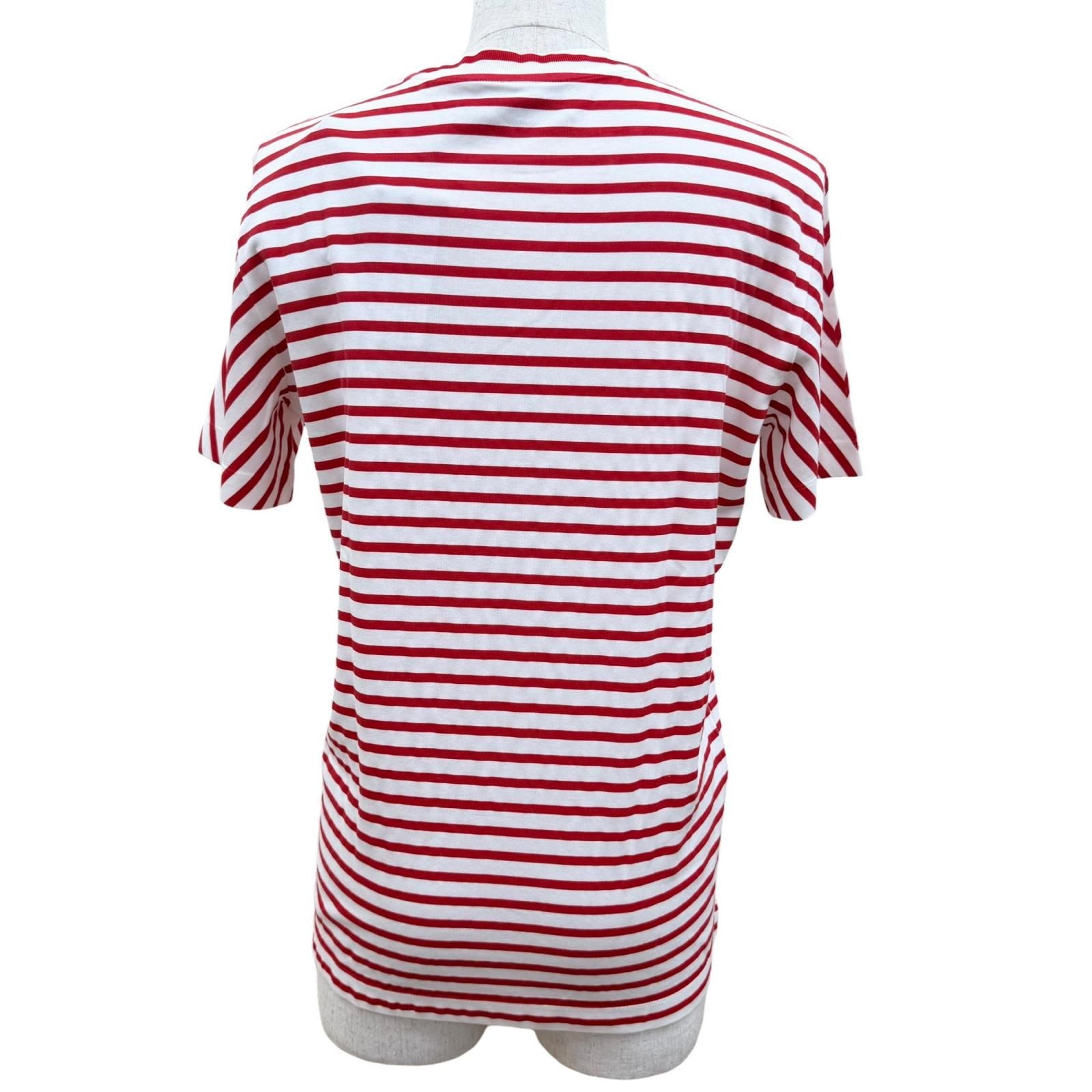 Prada Cotton Triangle Logo Border Crew Neck Short Sleeve T-Shirt Red White — view 4