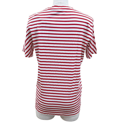 Prada Cotton Triangle Logo Border Crew Neck Short Sleeve T-Shirt Red White — view 4