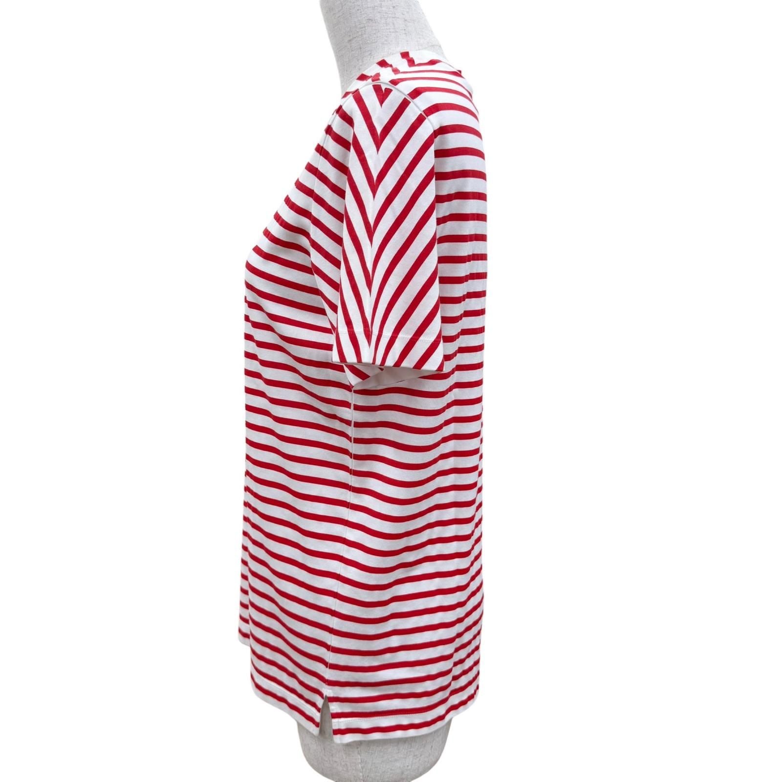 Prada Cotton Triangle Logo Border Crew Neck Short Sleeve T-Shirt Red White — view 3