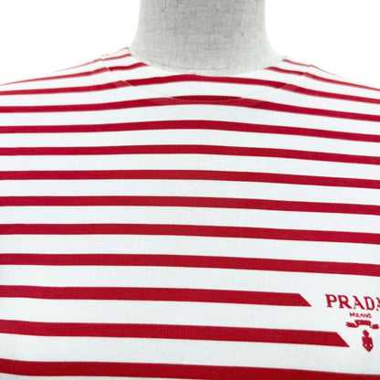 Prada Cotton Triangle Logo Border Crew Neck Short Sleeve T-Shirt Red White — view 2