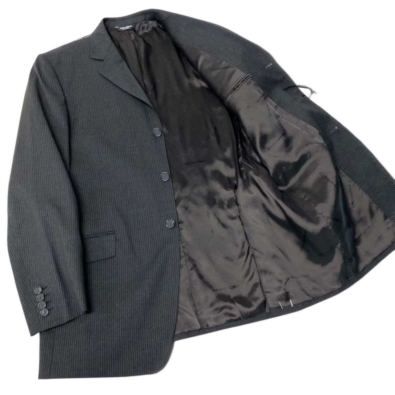 Dolce & Gabbana Suit Set Tailored Jacket Trousers Stripe Gray Wool — view 5