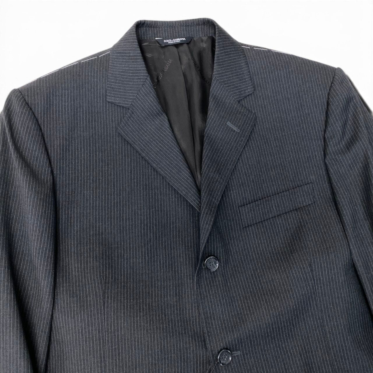 Dolce & Gabbana Suit Set Tailored Jacket Trousers Stripe Gray Wool — view 3