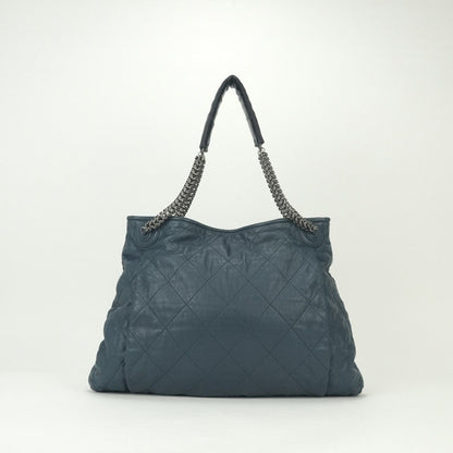 Chanel Quilted Tote Lambskin Navy Blue Gunmetallic CC Logo Chain Shoulder Bag — view 3