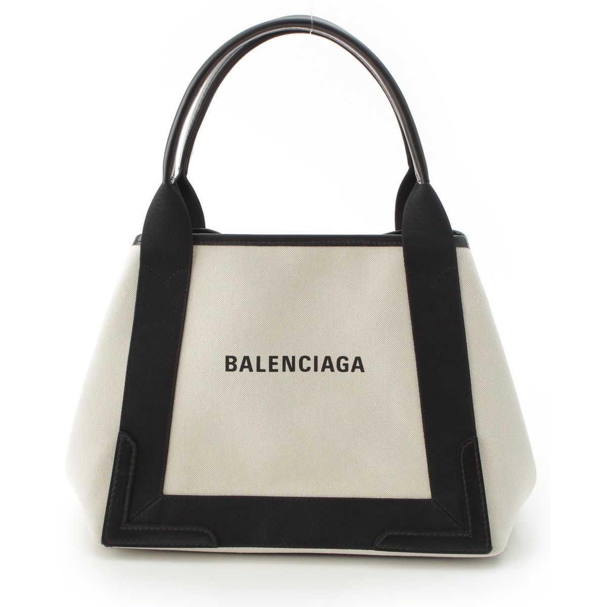 Balenciaga Navy Cabas Canvas Leather Handbag Black Light Gray