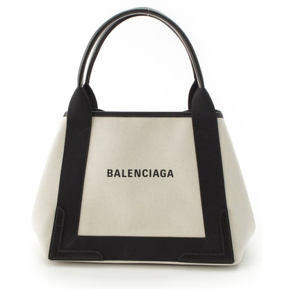 Balenciaga Navy Cabas Canvas Leather Handbag Black Light Gray