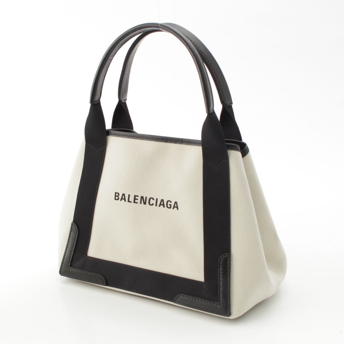 Balenciaga Navy Cabas Canvas Leather Handbag Black Light Gray — view 2
