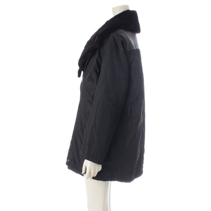 Prada W Archive Leather Nylon Fur Contrast Rider's Coat Black 42 — view 3