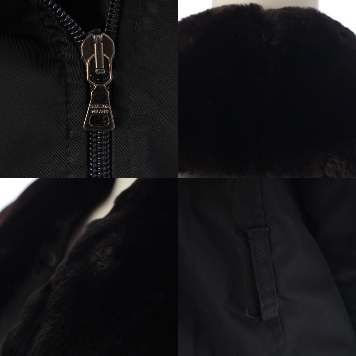 Prada W Archive Leather Nylon Fur Contrast Rider's Coat Black 42 — view 8