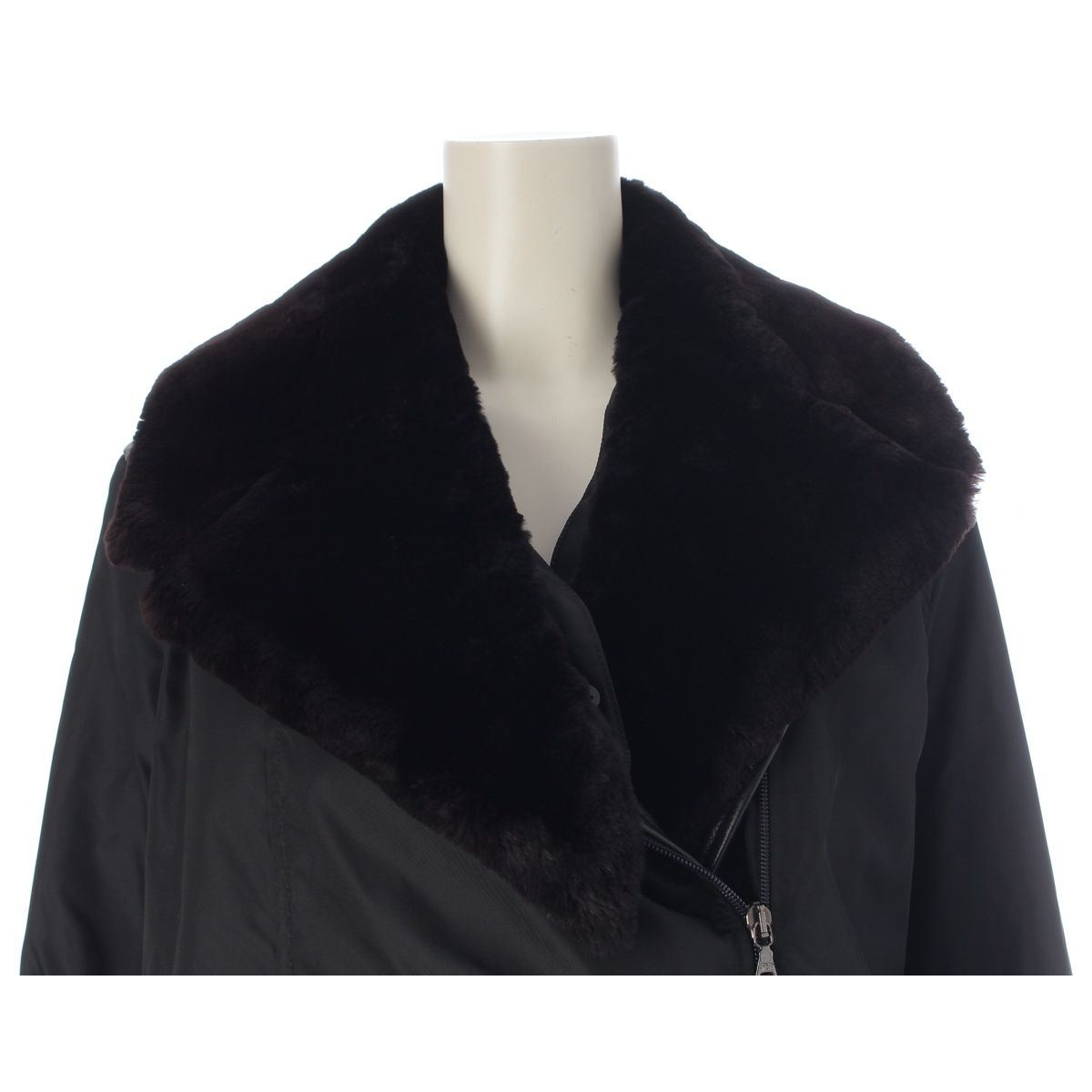 Prada W Archive Leather Nylon Fur Contrast Rider's Coat Black 42 — view 5