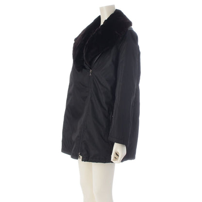 Prada W Archive Leather Nylon Fur Contrast Rider's Coat Black 42 — view 2