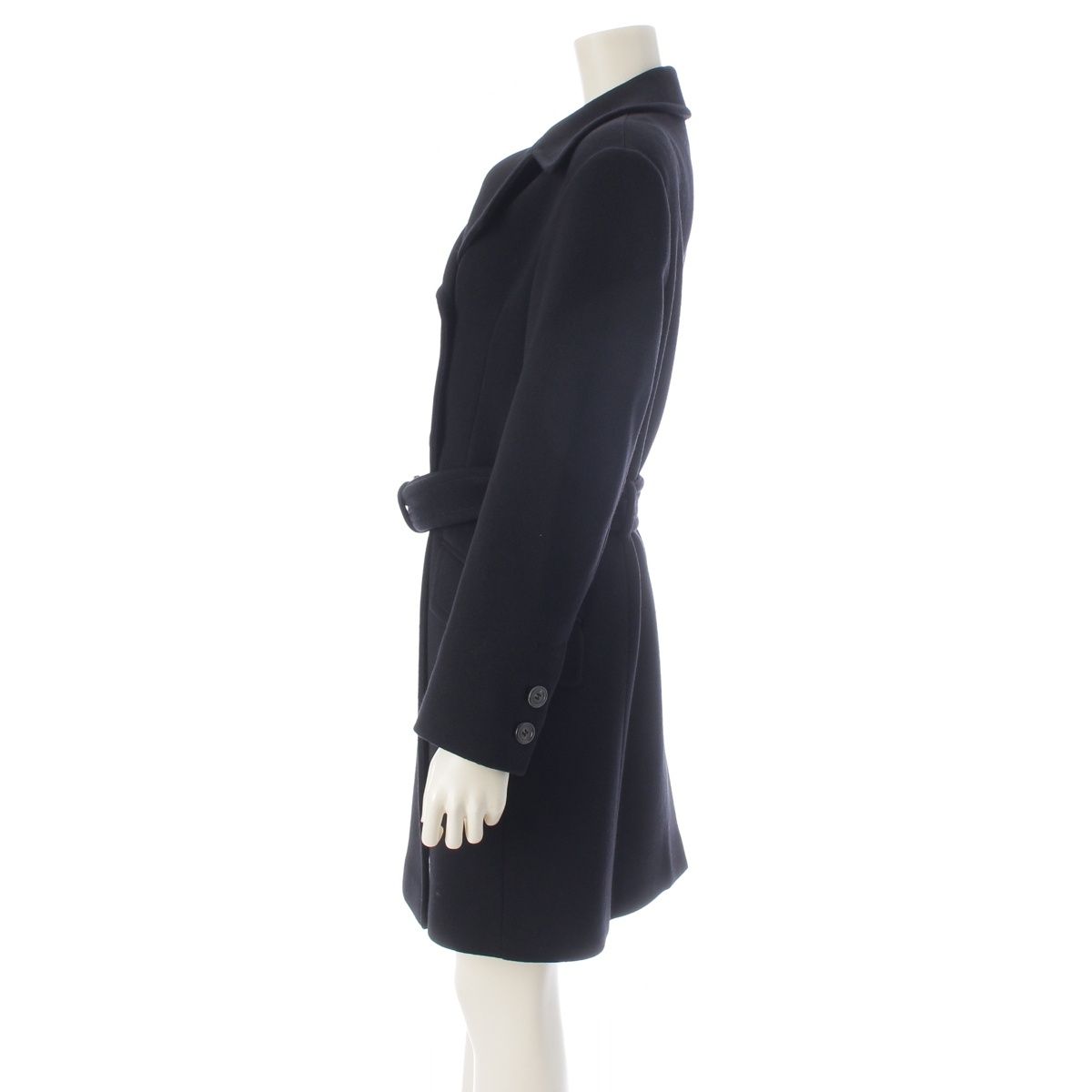 Prada Archives Double Breasted Wool Rayon Long Belted Coat Dark Navy Black 42 — view 3