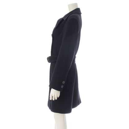 Prada Archives Double Breasted Wool Rayon Long Belted Coat Dark Navy Black 42 — view 3
