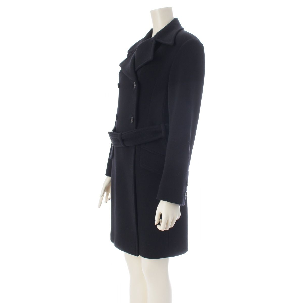 Prada Archives Double Breasted Wool Rayon Long Belted Coat Dark Navy Black 42 — view 2